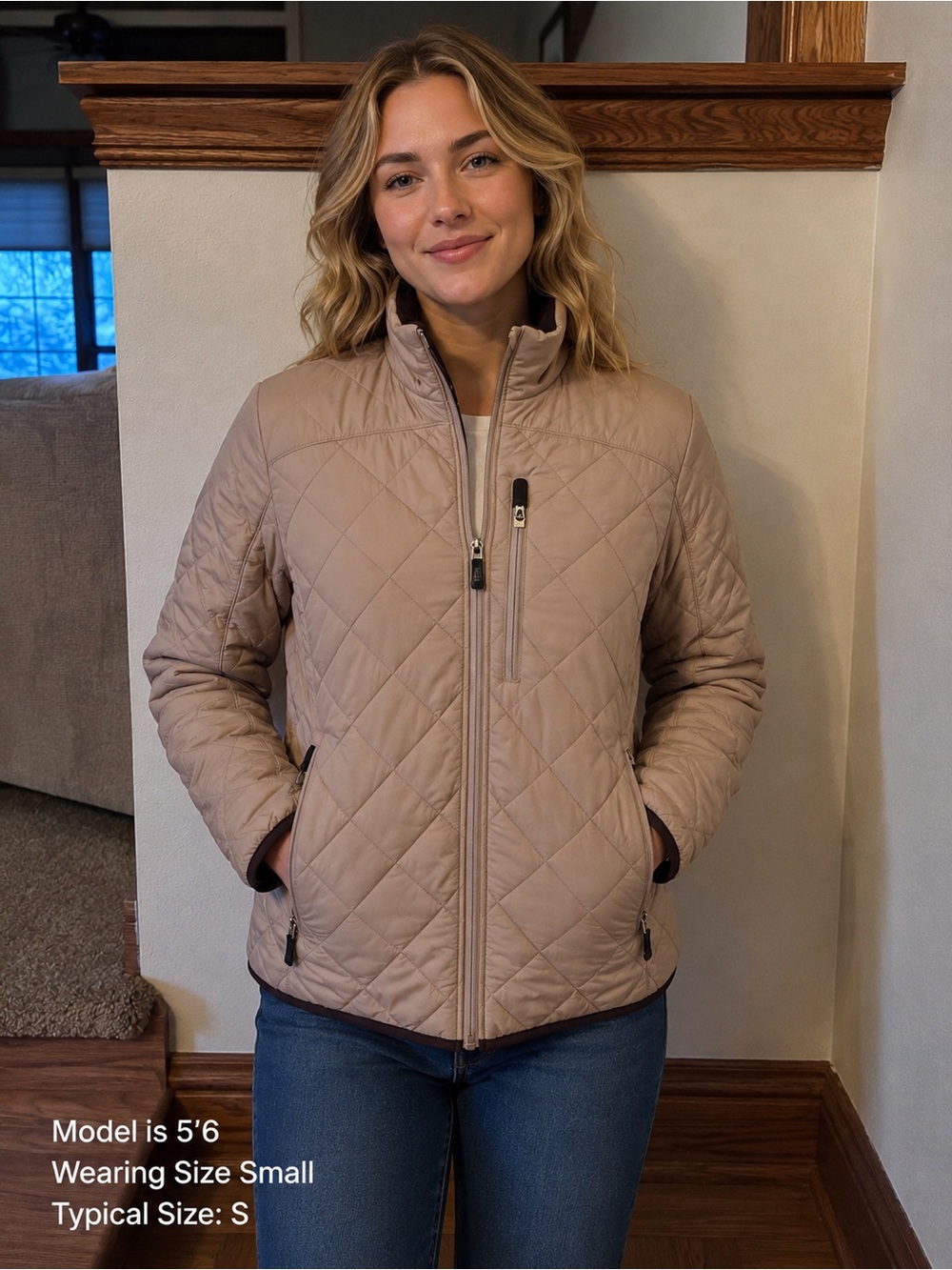 Lands’ End PrimaLoft Quilted Insulated Jacket Taupe Women’s Small Like New